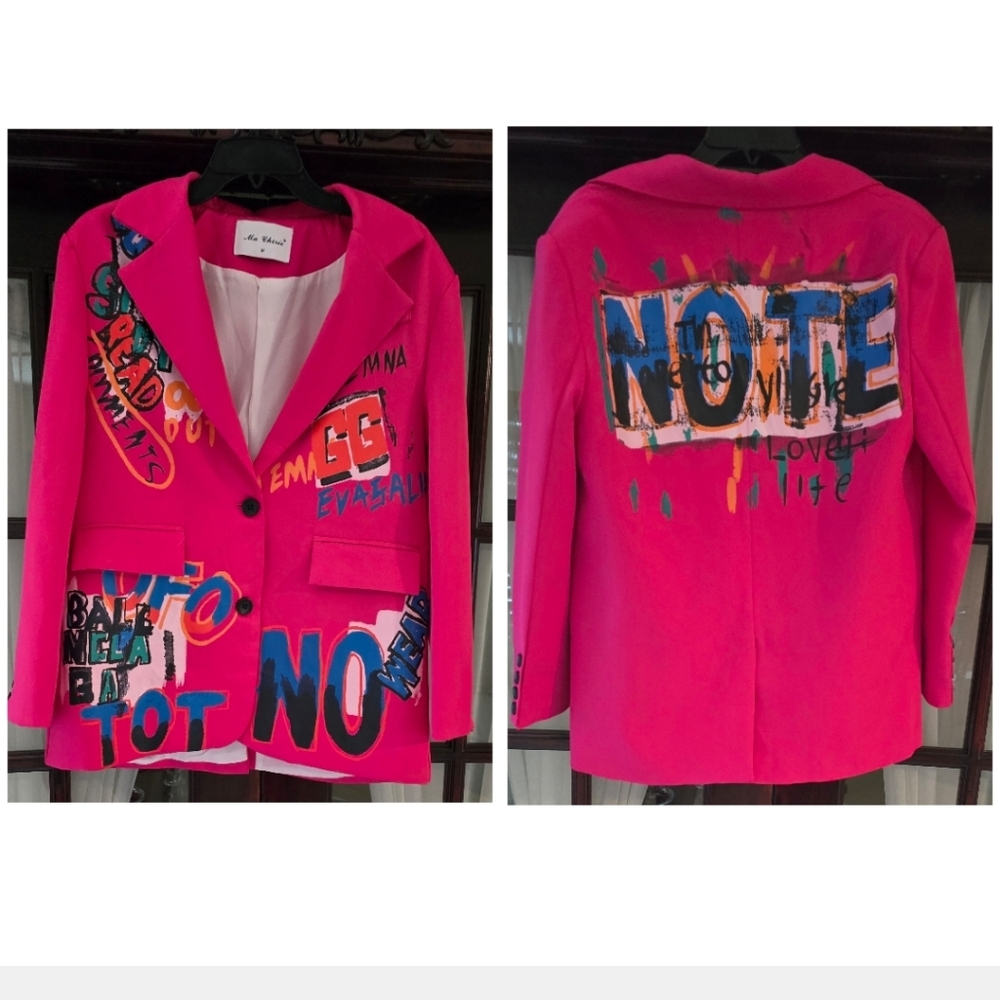 Ma Chérie Virbart Pink Graffiti Blazer, Size M - Picture 6 of 16